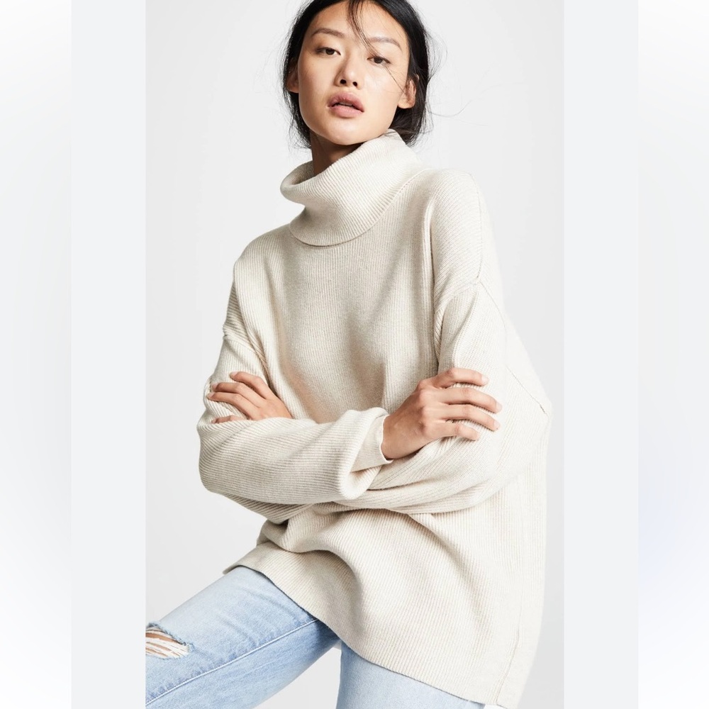 Free People Oversized Cowl Neck Sweater in Cream